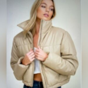 SWEET HABIT FAUX LEATHER PUFFER COAT